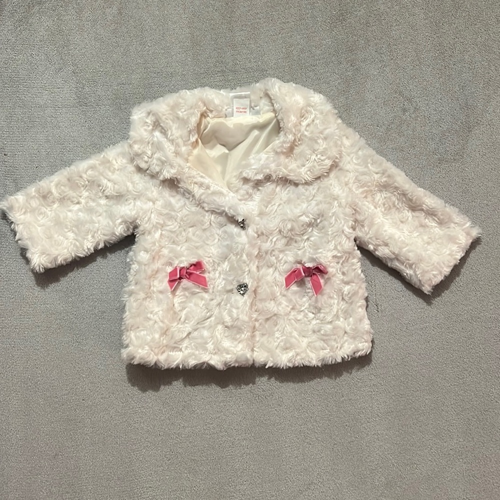 Fuzzy white formal toddler coat